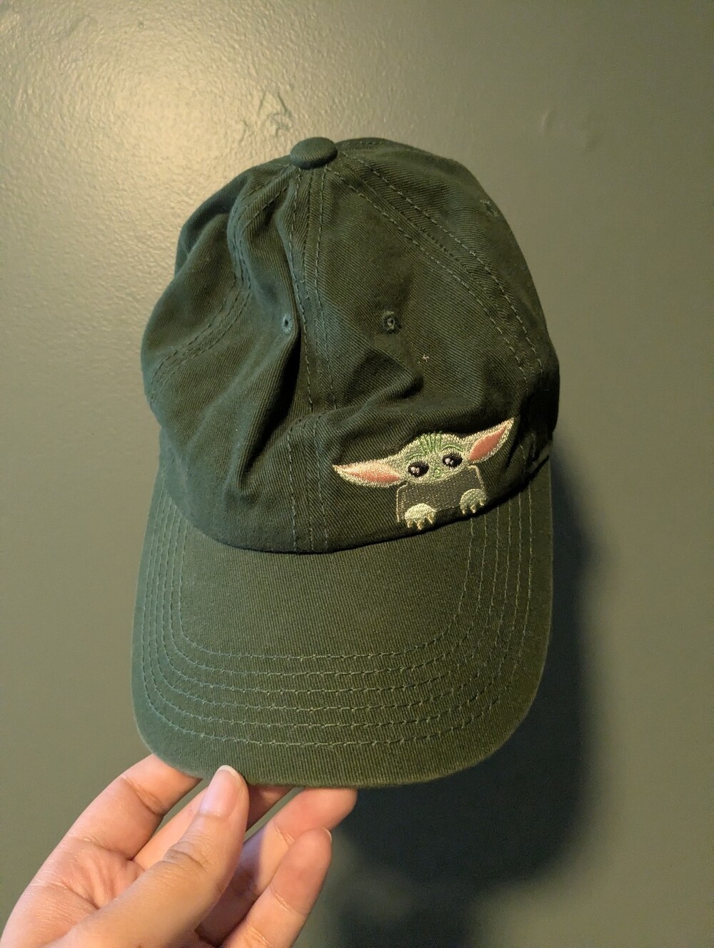 Dark Green Baby Yoda Embroidered Baseball Cap